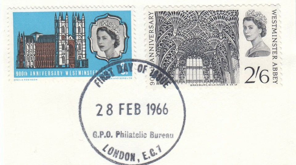 Westminster Abbey non-phoshor GB Used Bureau London EC1 1966 ON PIECE (147045) - Image 1 of 1