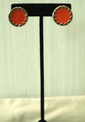 House Of Harlow 1960 оранжевый кожаный кнопка серьги позолоченные запонки - Изображение 1 из 4