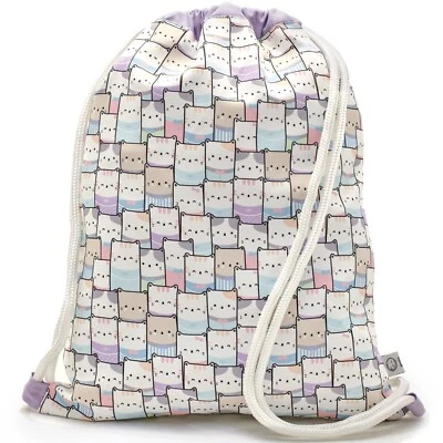 Leon By Bers Premium Turnbeutel Rucksack 35x45cm "KINDER KATZE LILA RAND" - Bild 1 von 4