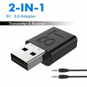 2 in1 USB Blue-tooth 5.0 Transmitter Receiver AUX Audio Adapter for TV/PC/Car MU - Picture 1 of 9