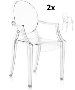 Stuhl mit Armlehnen 2-er Pack inspiriert Louis Ghost Transparent Klassiker NEU