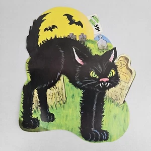 Vintage gruselige schwarze Katze stehende Reißzähne Friedhof doppelseitig Halloween gestanzt - Bild 1 von 5
