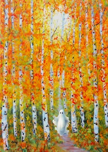 ACEO Halloween Ghost In The Aspens (2.5" x 3.5") Signed by Artist-Full Moon - Picture 1 of 4