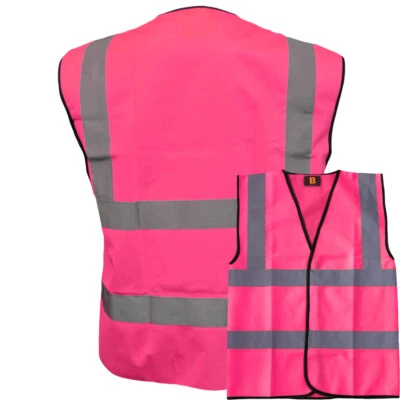 BROOK HI VIS Pink Hi Vis Viz Vest High Visibility Reflective Waistcoat Safety Work Wear