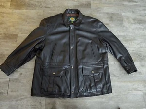 Vintage CABELAS Thinsulate Lined 100% Leather FIELD COAT Hunter Jacket Black 2XL - Picture 1 of 24