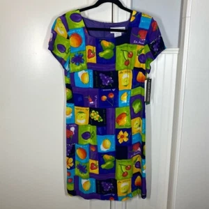 VTG Vintage Deadstock Jessica Howard Colorful Fruit Print Dress Square-neck 10 - Picture 1 of 7