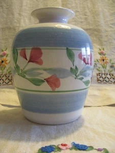 Studio Art Pottery Floral Flower Vase Handthrown Handpainted Blue Pink Green EC - Picture 1 of 5