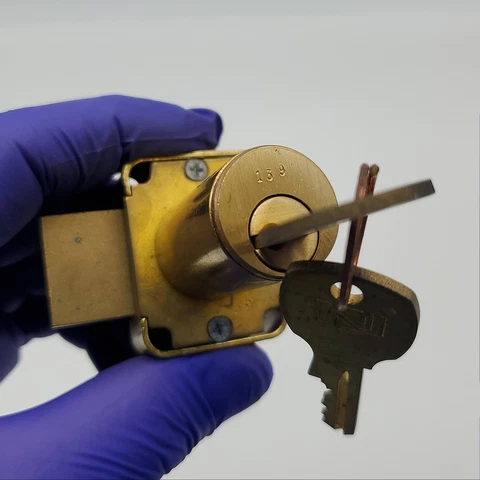 2x National Door Lock Cabinet Deadbolts 1.5" Cylinder 4 Pin Satin Brass NOS Cover