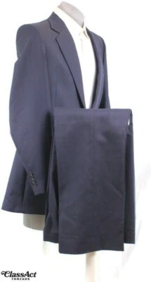 Pierre Cardin 2 Piece Suit Mens Blue Striped 2 Btn 40L Flat Fronts 36" Waist - Image 1 of 4