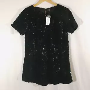 NWT Windsor Women's Sz L Black Sequins Top Short Sleeve Round Neck NEW MSRP 44$ - Picture 1 of 11
