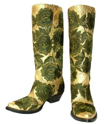 Novas botas bordadas de couro GIANNI BARBATO WESTERN BULLHIDE US$ 2650 37- EUA 7 - Imagem 1 de 4