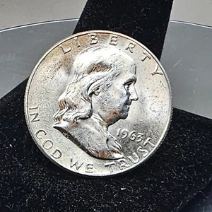 Brilliant Uncirculated Franklin Silver Half Dollar American Coin Currency 1963 D - Picture 1 of 11