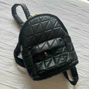 Zara Black Faux Leather Quilted Back Pack Bag Chain Handle - Picture 1 of 7