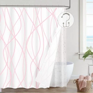 3 in 1 Shower Curtain and Clear PEVA Liner Set with 12 Rust Proof Double Side... - Picture 1 of 7