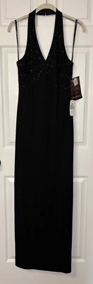 Maxi Vestido Halter Niki Livas Talla 12 Negro Con Cuentas Crucero Baile Formal Baile de graduación Nuevo con Etiquetas Foto 1 de 4