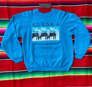 VTG Alaska Moose Denali Park 1990 raglan Hanes crewneck sweatshirt M 90's USA - Picture 1 of 4