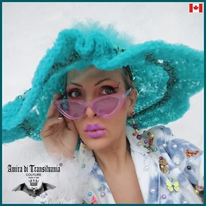 hat woman fashion accessories wedding bride sun protection summer turquoise flap - Picture 1 of 12