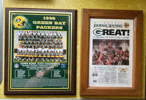 VINTAGE 1996 Green Bay Packer Super Bowl XXXI Champion-Wood PLAQUE-16” x 13” Cover
