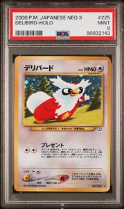 PSA 9 MINT Delibird Japanese Neo Revelation #225 Holo Rare Graded Pokemon Card - Picture 1 of 2