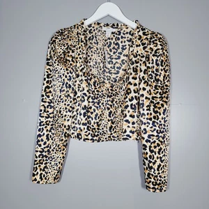 BNWT NEW TOPSHOP 10 TOP BLOUSE LEOPARD ANIMAL PRINT TOP CROPPED OX10 - Picture 1 of 10