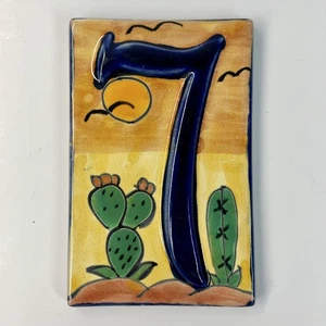 "Azulejo de dirección de cerámica mexicana Talavera número 7 cactus pintado a mano 3,5 x 5,5""" - Imagen 1 de 4