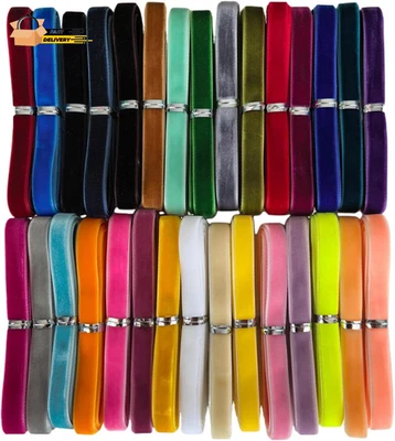 30 Yards 3/8" Velvet Ribbon Total 30 Colors Assorted Lots Bulk (M - Image 1 of 4