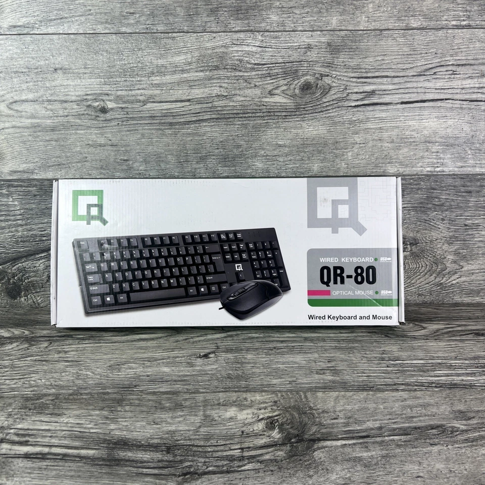QR-80 Wired Keyboard With Wired Optical Mouse Black NEW - Image 1 of 4