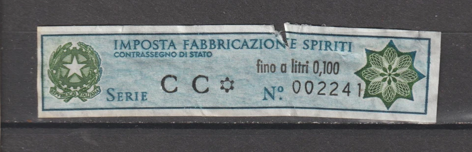 Italy Cinderellas Revenue Stamp Fiscal Facette Liquori Cereali Canna Spiriti  CC - Image 1 of 1