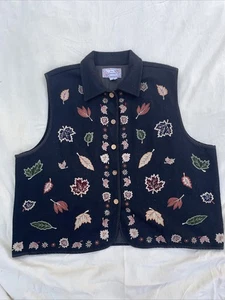 Vintage New Directions Wollfilz Herbst Herbst bestickt Weste mit Holzknöpfen 3X - Bild 1 von 9