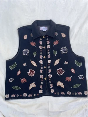 Chaleco Bordado Vintage New Directions Lana Fieltro Otoño Otoño con Botones de Madera 3X Foto 1 de 4