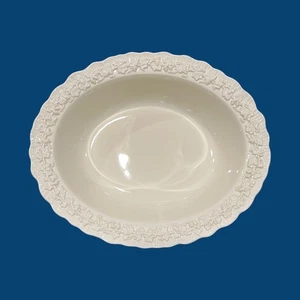 Wedgwood Shell Edge Oval Serving Bowl Cream on Cream Embossed Grape Vines 9.75" - Picture 1 of 5