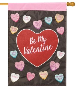 Burlap Candy Hearts Double Applique House Flag - Picture 1 of 1