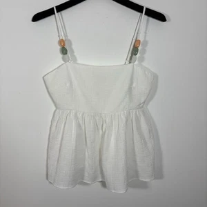 Bohemian White Tank Beaded Straps Tank Top Medium Flowy Summer - Picture 1 of 8