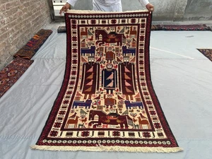 3'9 x 6 ft Vintage Afghan Pictorial Hand Woven Rug Tribal Art Carpet Wall Decor - Picture 1 of 10
