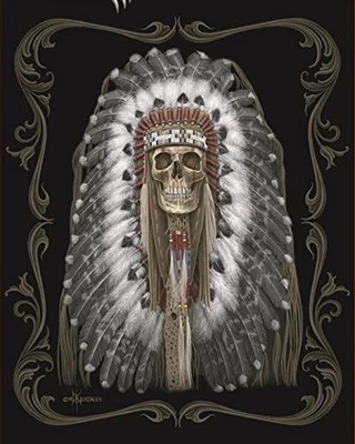 8lb Heavyweight Soft Queen Blanket, Officially Licensed, Native American Skull - Image 1 of 3