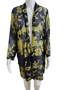 SUSAN GRAVER Kimono Blue & Green Floral Print Open Front Cardigan XL - Picture 1 of 4