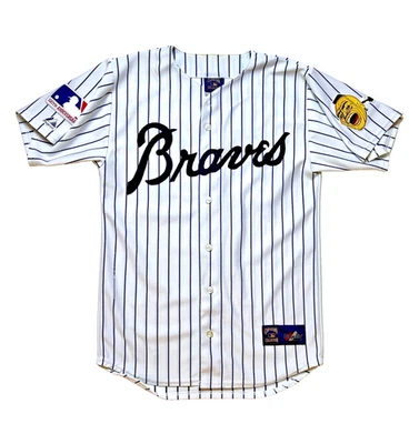 Camiseta a rayas Atlanta Braves 1969 Home Majestic | Mediana | Aaron #44 | Blanca Foto 1 de 4