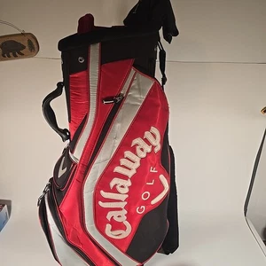 Callaway Solaire Golf Bag 6 Way Cart Red Silver Black W/Raincover 2 Bad Zippers - Picture 1 of 16