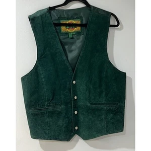 Vintage G-III Global Identity Men's Forest Green Leather Snap Up Vest Sz XL - Picture 1 of 5