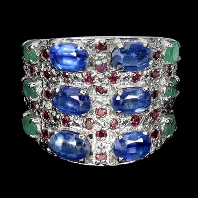 Кольцо из стерлингового серебра 925 пробы с овальным кианитом 6x4 мм изумрудом родолитом драгоценными камнями ювелирные изделия - Изображение 1 из 4