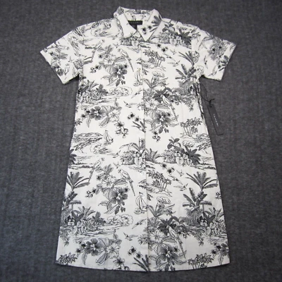 Tahari Linen Shirt Dress Women XS White Black Tropical Button Up Boho Summer NEW - Image 1 of 4