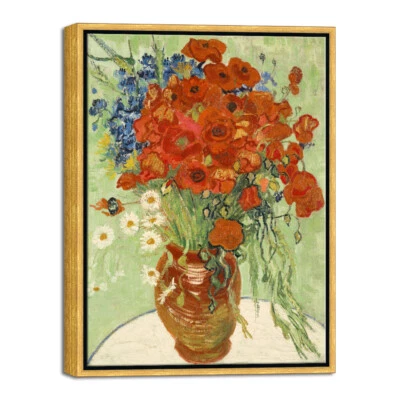 Arte de pared enmarcado de amapolas rojas y margaritas por Van Gogh Deco marco dorado de bronce Foto 1 de 4