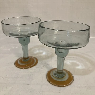 Vajilla de bar grande con diseño de botón ámbar y naranja ámbar vidrio margarita mexicano soplado a mano 2 Foto 1 de 4