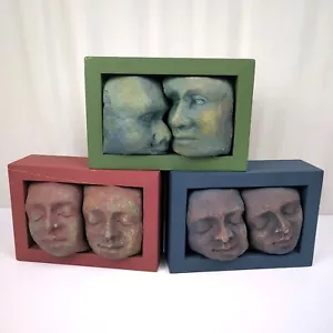 Originale ~ Sculture volti di carta fusa di Jocelyne Gaudreau~ Coppie ~ Firmato 1998 - Foto 1 di 19