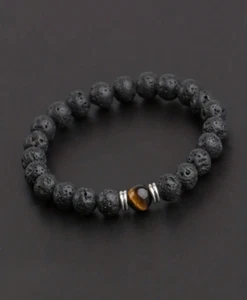 Lava Rock & Tiger Eye Bracelet Men Women Handmade Natural Stone Beads Bracelet - Picture 1 of 2