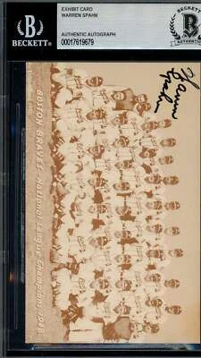 Warren Spahn Beckett BAS Signed Vintage Exhibit Postcard Autograph - Image 1 of 2