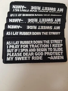 RELIGIOUS BIKER PRAYER PATCH "AS I LAY RUBBER DOWN" NEW NICE - Picture 1 of 2