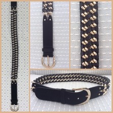 NEW STUNNING REISS Black LEATHER Woven Chain BELT sz S Suede Gold Metal