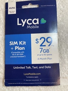 Lycamobile Sim Card With $29 X 4 Month Prepaid Plan 4G & 5G GSM - Picture 1 of 2