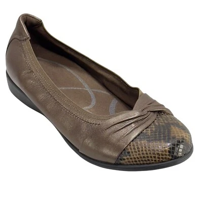 ARAVON Mujer Marrón Cuero Metálico Plano Estampado Serpiente Puntera Acolchada Talla 8M Foto 1 de 4